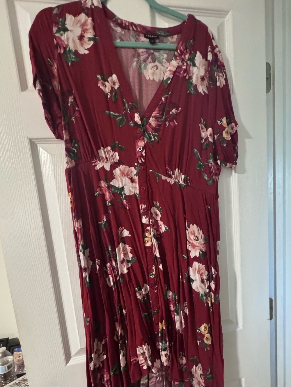 torrid Burgundy Floral Button-Front Midi Dress